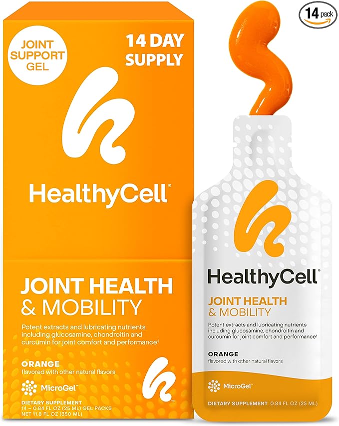 Healthycell Joint Health &amp Mobility Daily Liquid Supplement - Joint Support Supplement Inflammation Response Cartilage &amp Flexibility with Curcumin Glucosamine &amp Chondroitin - 14 Gel Pac