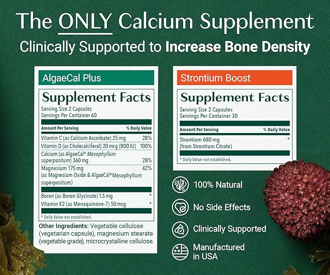 ALGAECAL Bone Health Bundle - D3 Complete (1000 IU) + K2 Vitamin E Vitamin A &amp Plant-Based Calcium Clinically Supported to Increase Bone Density