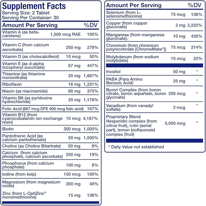 30-In-1 Adult Multivitamin without Iron - Antioxidant Rich Over 50 Multivitamin for Women and Men with Vitamins A C D E B Complex Zinc Magnesium Digestive Support Blend &amp More - 1 Month Supply
