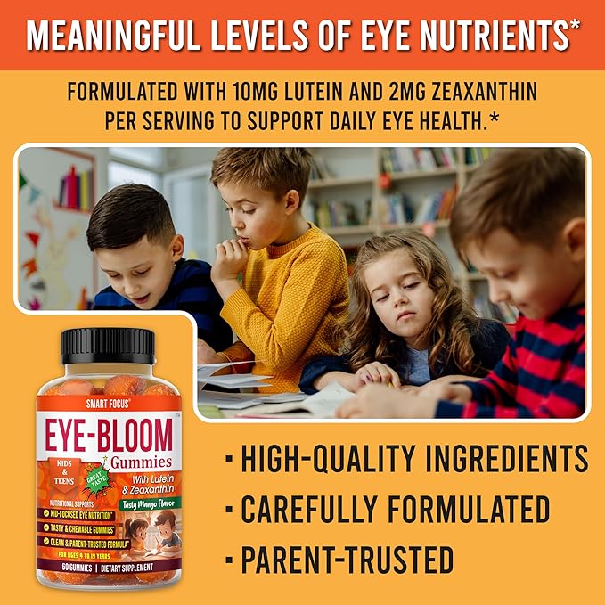 Eye-Bloom Lutein Eye Gummies for Kids &amp Teens – Vision Support with Lutein &amp Zeaxanthin Mango Flavor 60 Gummies