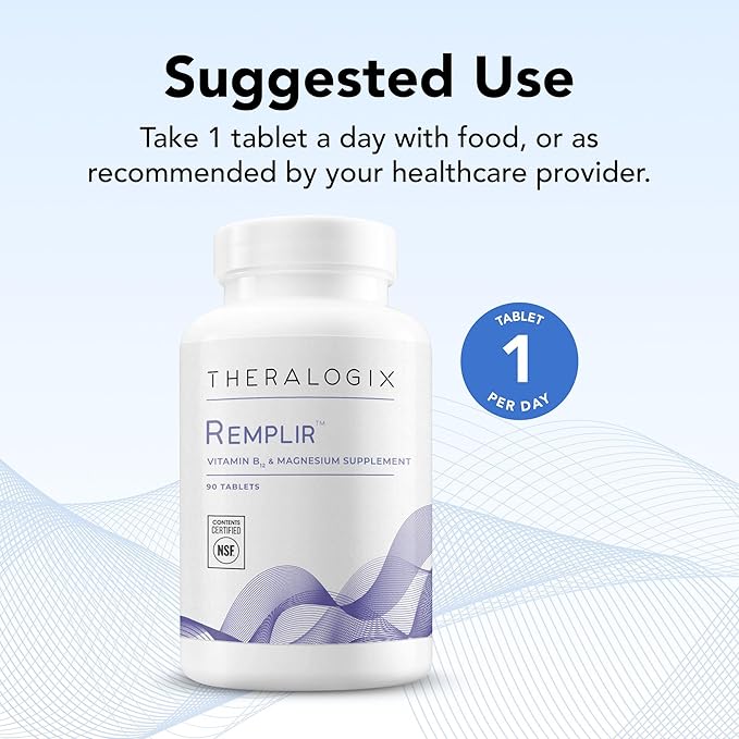 Theralogix Remplir Nutritional Supplement - 90-Day Supply - B12 Vitamin &amp Chelated Magnesium Supplement - Supports Heart Health Bone Health &amp More - NSF Certified - 90 Tablets