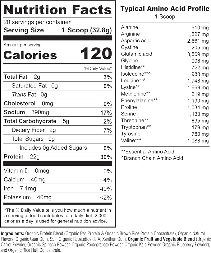NATURELO Plant Protein Powder Vanilla 22g Protein - Non-GMO Vegan No Gluten Dairy or Soy - No Artificial Flavors Synthetic Coloring Preservatives or Additives - 20 Servings