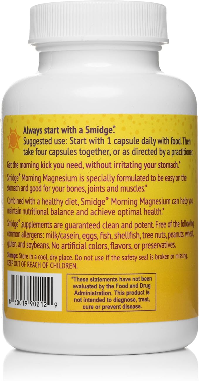 Smidge® Morning Magnesium Capsules 120 ct. Pure Magnesium Supplement to Support a Natural Energy Boost.