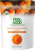 FEEL GOOD Superfoods Pure Curcumin Powder Organic Non-GMO Vegan from Bulk Ground Turmeric Root from India Curcuma Longa Joint Supplement 5 oz