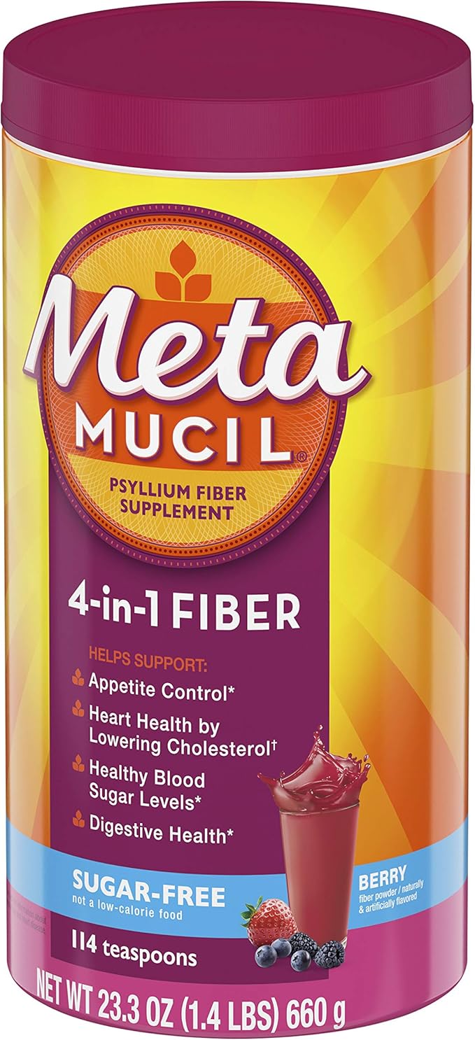 Metamucil4-in-1 Fiber SupplementPsyllium Husk PowderSugar-Free PowderBerry Flavored Drink114 Servings(Pack of 2)