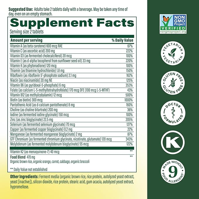MegaFood Men's Advanced Multivitamin for Men - Doctor -Formulated - Choline Vitamin B12 Vitamin D Vitamin C &amp Zinc - Brain Health &amp Immune Support - Non-GMO - Vegetarian - 120 Tabs (60 Serv