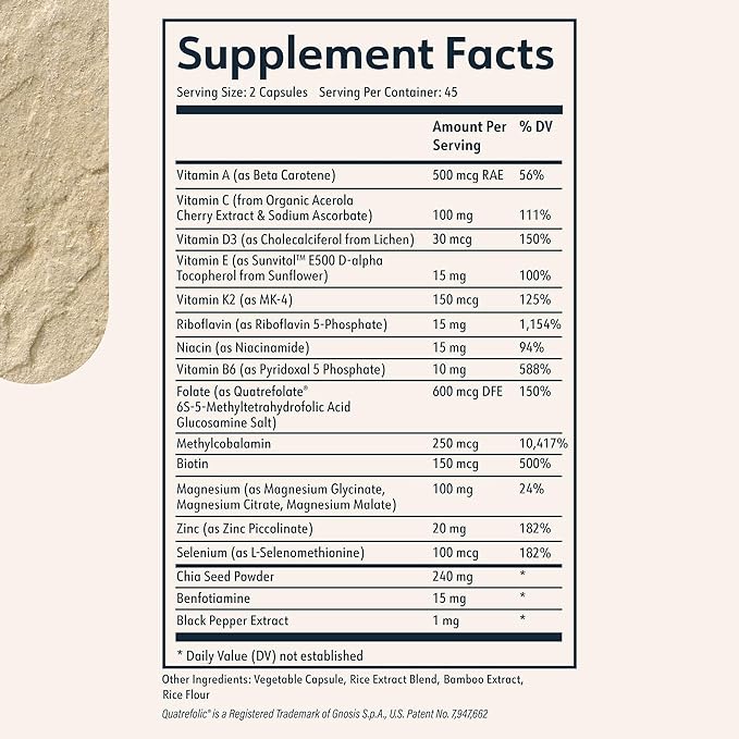 Cielo Rise Multivitamin for Women and Men - Vitamin A C D3 E K2 &amp More - Magnesium Glycinate Citrate and Malate for Digestive Support - Complete Daily Nutrition (45 Day Supply)