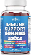 NEW AGE 8 in 1 Immune Support Booster Supplement with Elderberry Vitamin C and Zinc 50mg Vitamin D 5000 IU Quercetin &amp Bromelain (8 in 1 Gummies (Pack of 1))