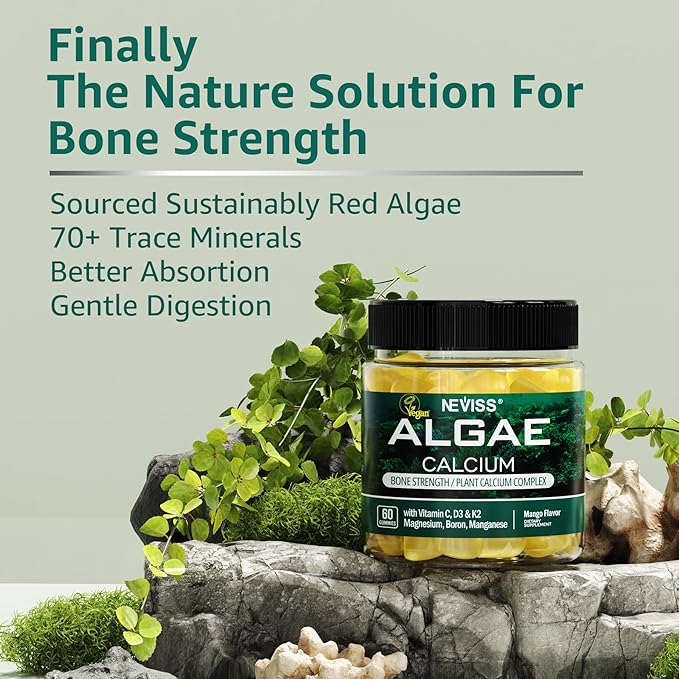 (2 Pack) Calcium Gummies for Women Sugar Free Calcium Supplement from Sustainable Algae (3rd Party Tested) with Vitamin D3 K2 C Zinc Boron Manganese for Bone Strength Calcium Absoption Vegan