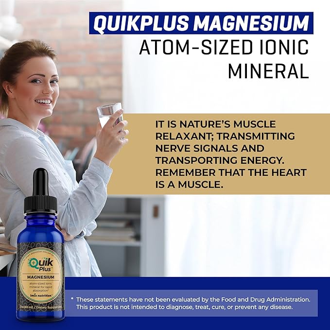 QuikPlus Liquid Mineral Supplement for Adults – Vegan Gluten-Free All Natural Highly Bioavailable – 2 oz Bottle (Magnesium)