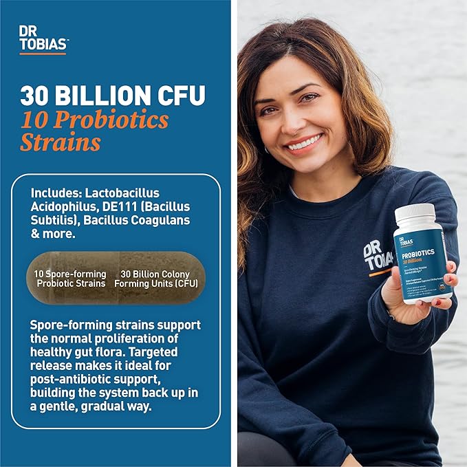 Dr. Tobias Probiotics 30 Billion and Omega 3 Fish Oil (2000 mg) for Digestive Support &amp Overall Health