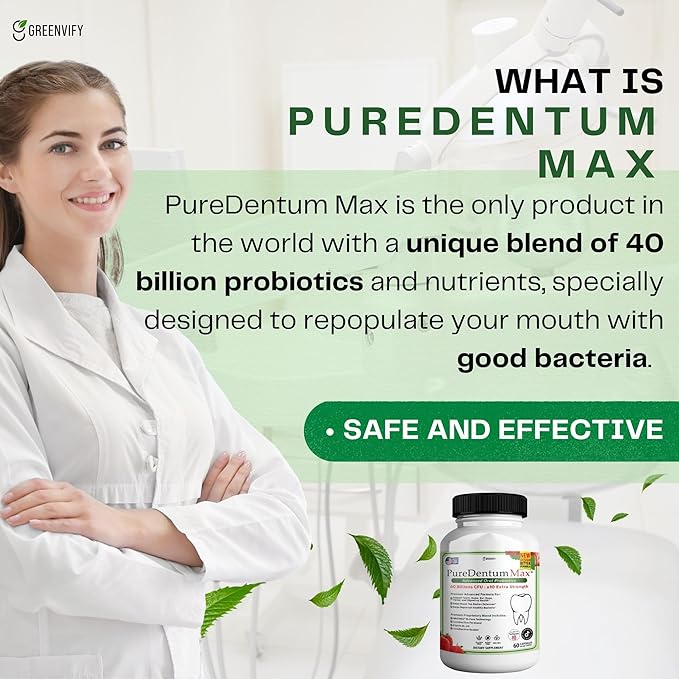 PureDentum for Gums and Teeth Health &amp Fresh Breath - 40 Billion CFU Advanced Oral Probiotics for Mouth Bad Breath Capsule Supplement (10)