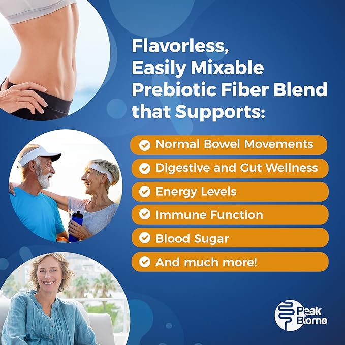 Peak BioBoost - Prebiotic Fiber Supplement - Flavorless Digestive Nutritional Supplements - Easy to Dissolve Prebiotic Powder - No Gluten Soy or Dairy - 1 Month Supply - 30 Servings