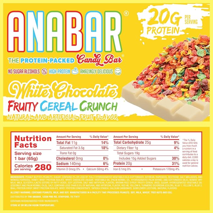 Anabar Protein Bar Whole Food Performance Amazing Tasting Real Food No Fillers 21 Grams of (12 Bars White Chocolate Fruity Cereal Crunch)