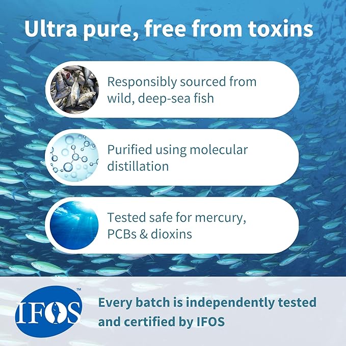 Igennus Ultra Pure Omega-3 EPA 500mg Highly Concentrated IFOS Certified Wild Fish Oil Advanced rTG Triglyceride Form Non-GMO 90 Small Softgels
