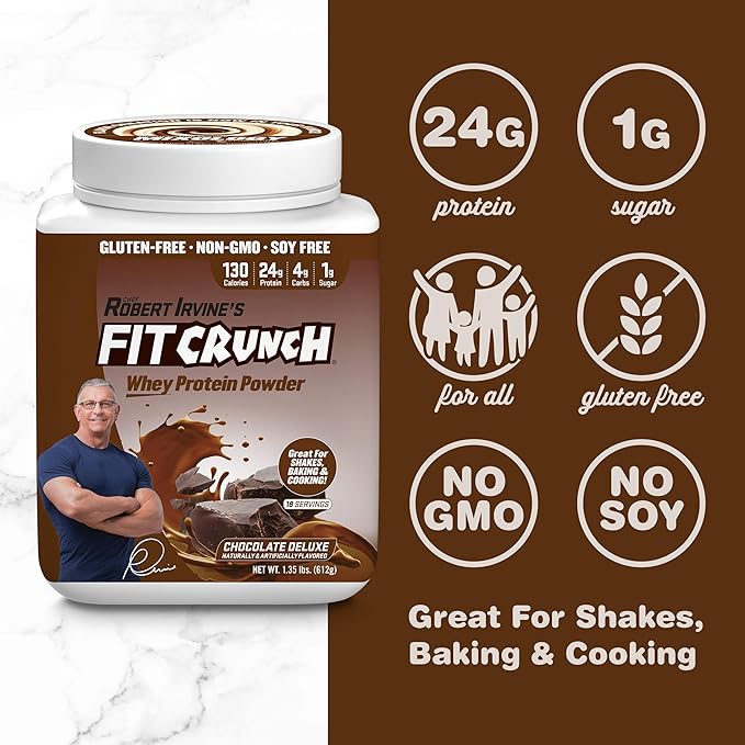 FITCRUNCH Whey Protein Powder | Designed by Robert Irvine | Mixability Technology Gluten Free Soy Free &amp Non-GMO (Chocolate Travel Pack 16 Servings)