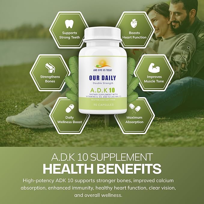 Daily Vites ADK 10 - ADK Vitamin Supplement - High Potency Vitamin A D3 10000 IU &amp K2 (MK-7) - Physician Formulated for Bone Heart &amp Immune Support - Non-GMO Gluten Free - 90 CT (3-Month S