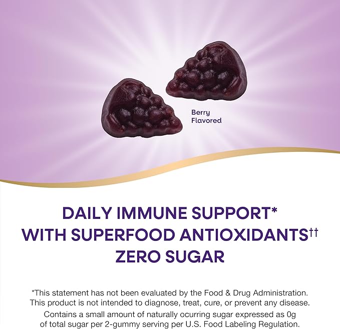 Nature’s Way Sambucus Zero Sugar Immune Gummies Daily Immune Support* Black Elderberry Extract Vitamin C Vitamin D3 Zinc Sugar Free Sugar Alcohol Free Plant-Based Sweeteners 70 Gummies
