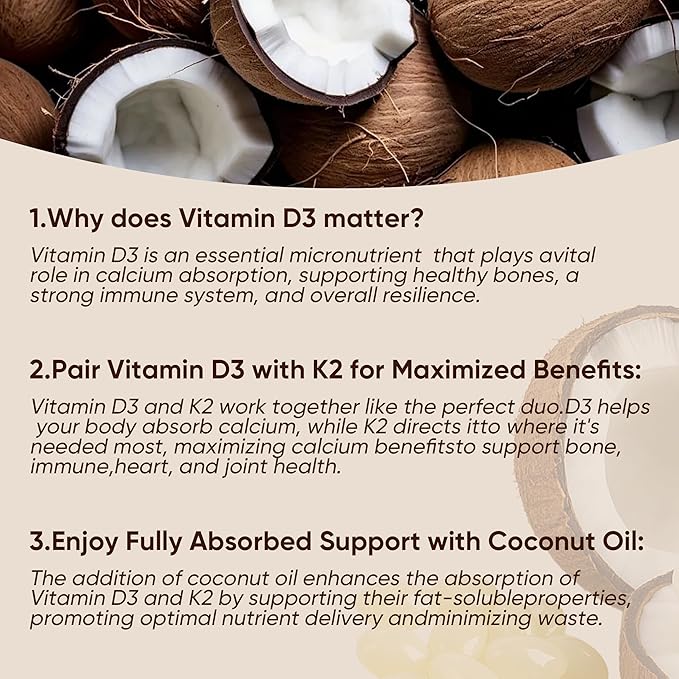 Real Good Essentials Vitamin D3 K2 Real Good D3+K2 (MK7) Coconut Oil Softgels Immune Supports Bone Support Easy to Swallow Non-GMO Gluten Free 300 Softgels