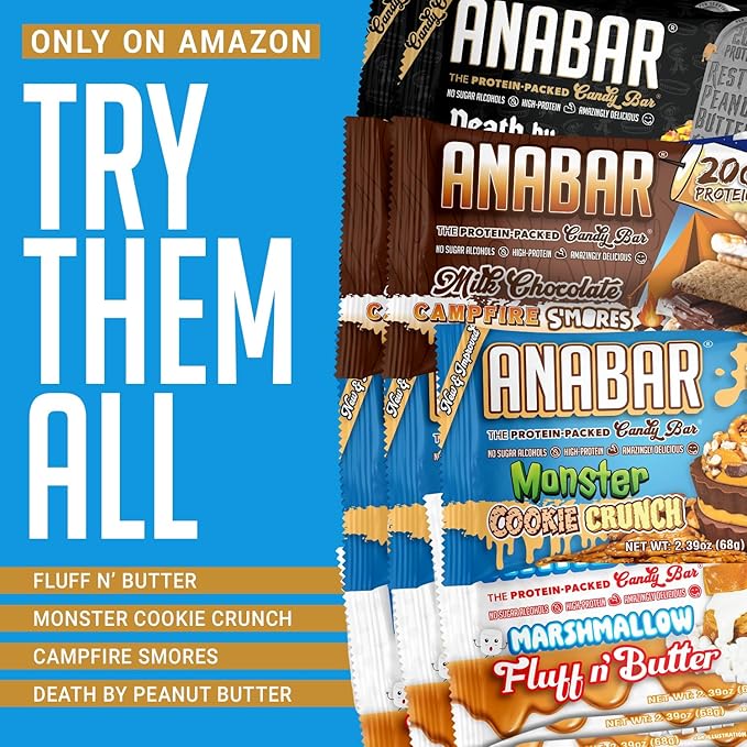 Anabar Protein Bar The Protein-Packed Candy Bar World's Best Tasting Protein Bar No Sugar Alcohols High Protein Amazingly Delicious 20 Grams of Protein (12 Bars Variety Pack)