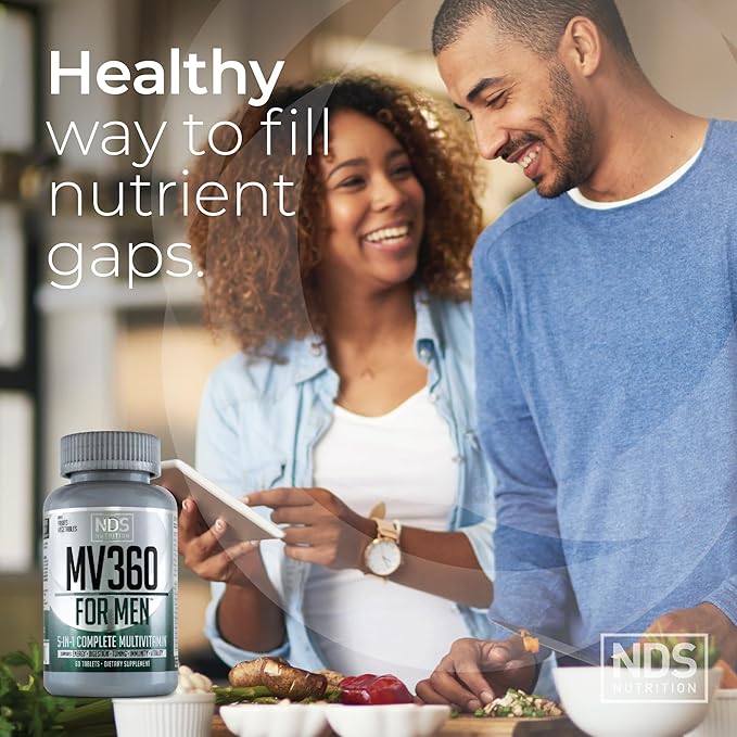Men's Nutrition MV360 5-in-1 Complete Multivitamin with Essential Vitamins for Energy Digestion Toning Immune Support and Mens Health &amp Vitality 60 Tablets 30 Servings