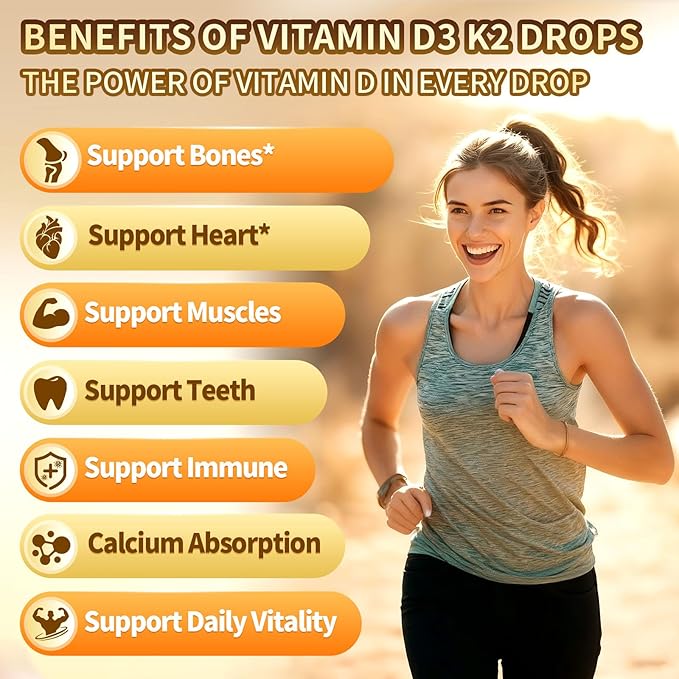 Vitamin D3 K2 Drops D3 20000 IU &amp K2 as MK-7 400mcg Liquid Vitamin D3 with K2 Magnesium Calcium Zinc &amp Omega 3 for Immune* Mood* Bone* Health Orange Flavor Vitamin D Liquid Drops Suppl