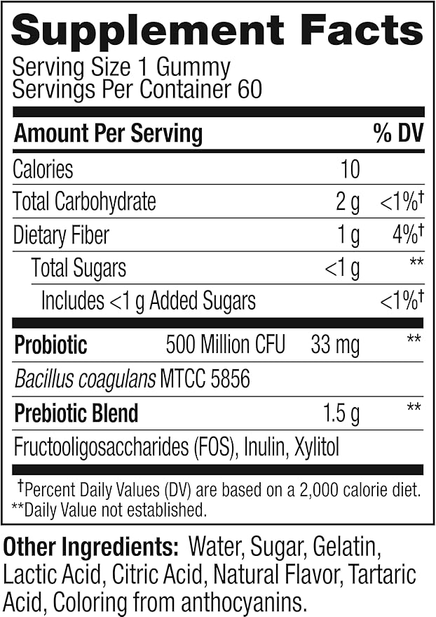 OLLY Probiotic + Prebiotic GummyDigestive Support and Gut Health500 Million CFUsFiberAdult Chewable Supplement for Men and WomenPeach60 Day Supply -60 Count (Pack of 2)