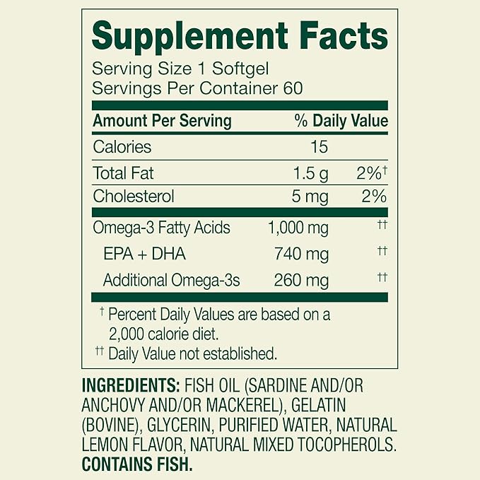 SUREFECT Spring Valley Proactive Support Omega-3 Fish Oil Dietary Supplement Softgels for Heart/General/Brain Health 1000 mg 60 Count Organizer.