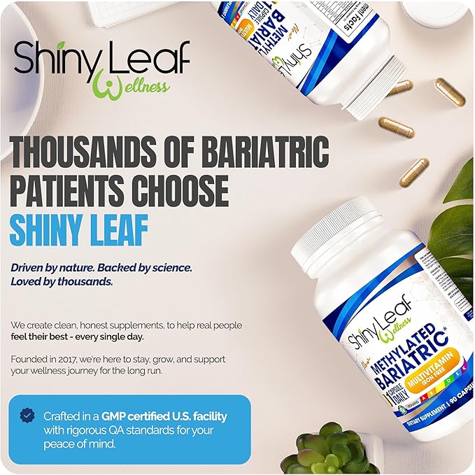 Shiny Leaf Methylated Bariatric Multivitamin Without Iron – Vitamins for Gastric Bypass &amp Sleeve 1 Daily Capsule W Methylated Folate B12 A C D K &amp More. Vegetarian Soy-Free USA Made (3