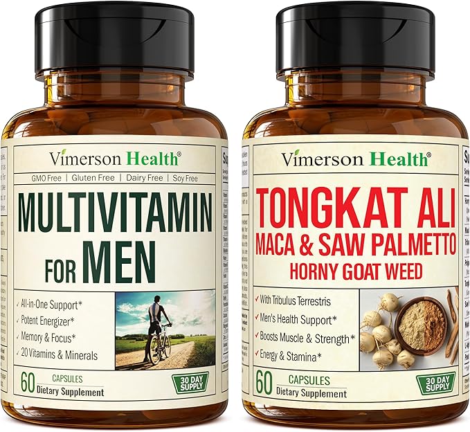 Vimerson Health Multivitamin for Men &amp Tongkat Ali for Men with Horny Goat Weed Maca Root Powder Tribulus Terrestris Saw Palmetto Extract