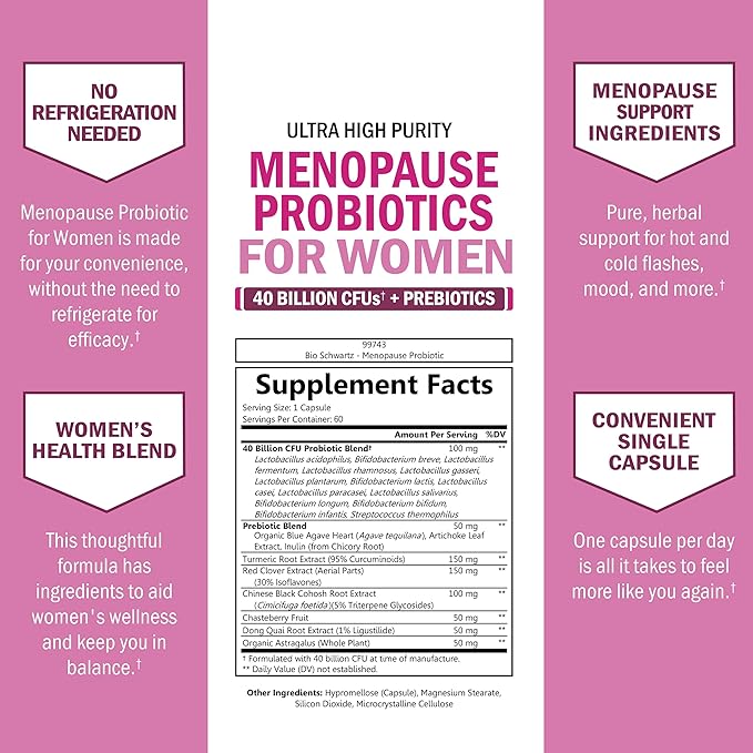 BioSchwartz Probiotic Menopause Supplement for Women (2 Month Supply) Plus Daily Multivitamin for Women 50 &amp Over (1 Month Supply)