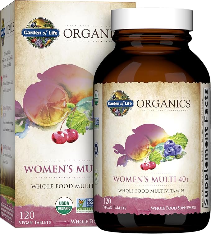 Garden of Life Organics Whole Food Multivitamin Bundle for Men 120 Tablets and Women 40 Plus 120 Tablets