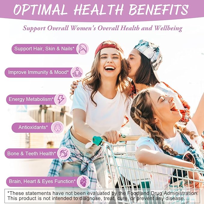 Totaria Sugar Free Multivitamin Gummies for Women 14+ w/Iron Inositol Folate Biotin Womens Daily Multivitamin Gummy w/Vitamin A C B D3 K2 for Hair Skin Energy Immune Strawberry Flavor