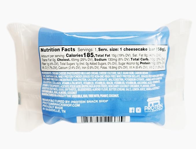 Low Carb Protein Cheesecake Bars | High Protein Gluten-Free Clean Ingredients Snack Bars (12 Blueberry)