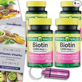 Choice Bundle Spring Valley Biotin Softgels 1000mcg Dietary Supplement for Hair Skin Nail Health 150 Ct 4 pk (600 Total) + Vitamin Guide &amp Pill Container (6 Items)!