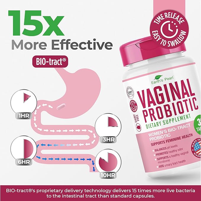 Earth's Pearl Probiotics for Women &amp Men &amp Kids - Pearl-Shaped Probiotic &amp Prebiotics &amp Vaginal Probiotics for Women Promotes Healthy Vaginal Odor &amp pH Balance for Women with BIO-T