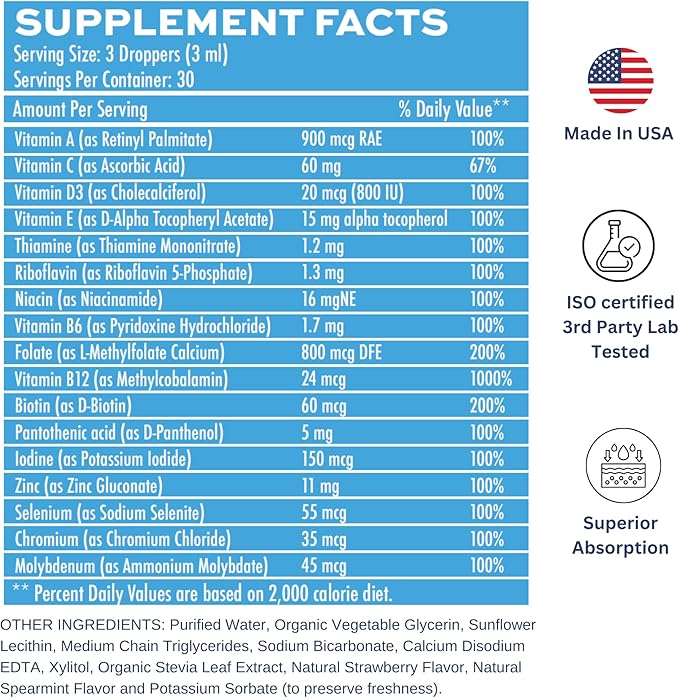 Liposomal Men's Liquid Multivitamin Drops | Non-GMO | Sugar Free | Gluten Free | 30 Day Supply | Supports Immune System Muscle Health Cellular Energy Production