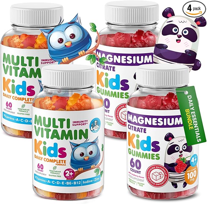 DR. MORITZ Kids Magnesium Gummies (60 Count 2 Pack) and Kids Multivitamin Gummies (60 Count 2 Pack) Bundle - for Relaxation and Health Support - Toddler Vitamins - Magnesium Calm Supplement