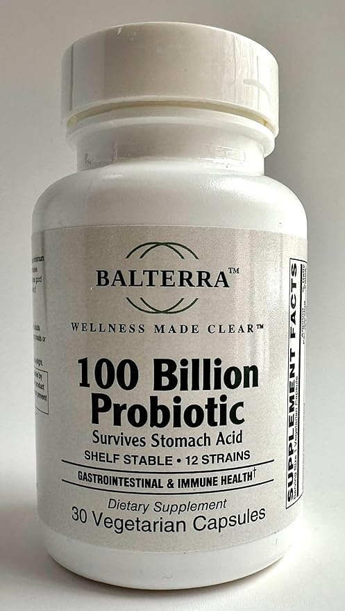 100 Billion Probiotic by Balterra — 30 Vegetarian Capsules — Digestive &amp Immune Support — 12 Strains Shelf-Stable