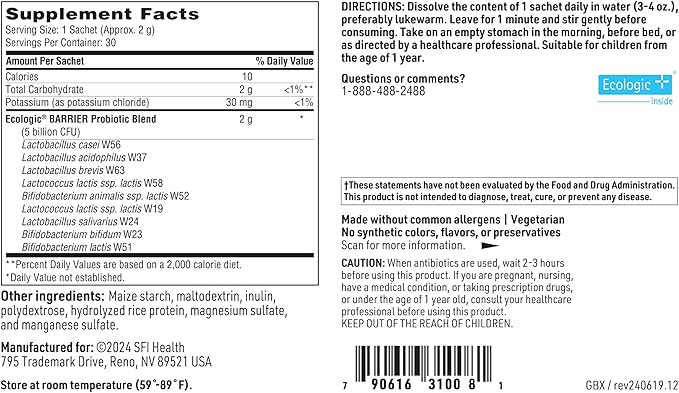 Klaire Labs SFI Health Probiotic Powder - Target gb-X with Bifidobacterium &amp Lactobacillus Clinically Demonstrated to Promote Positive Mood Shelf-Stable &amp Hypoallergenic for Men &amp Women