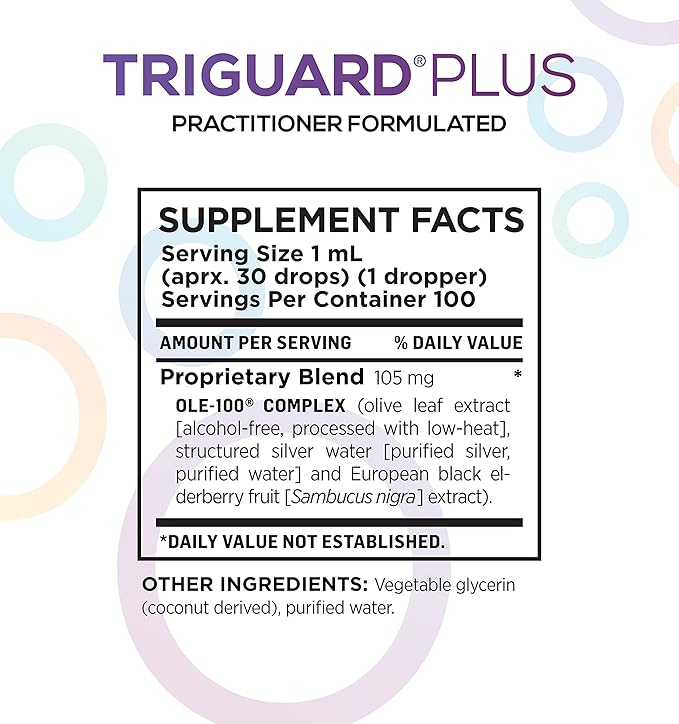 Triguard Plus Concentrate | Colloidal Silver Sambucus Elderberry Extract &amp Olive Leaf Extract 3-in-1 Liquid Immune Support | Powerful Immune System Booster | Great Taste - 3.4oz / 100ml Made in