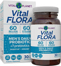 Vital Planet - Vital Flora Men’s Daily Probiotic 60 Billion CFU 60 Diverse Strains 7 Organic Prebiotics Immune Support Gas Relief Colon and Digestive Health Probiotics for Men 30 Capsules