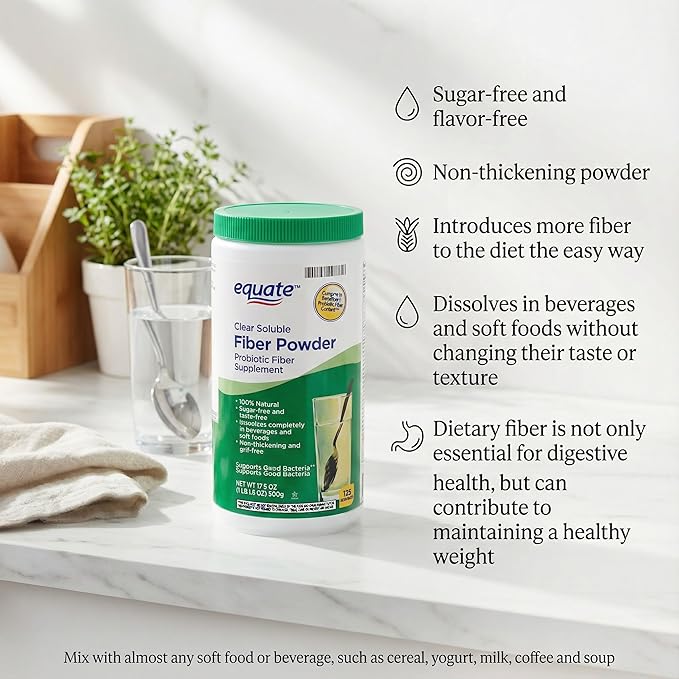 Fiber Powder 17.6 oz - 125 Servings Daily Fiber Soluble Supplement Powder Unflavored Easy Blend for Foods and Beverages