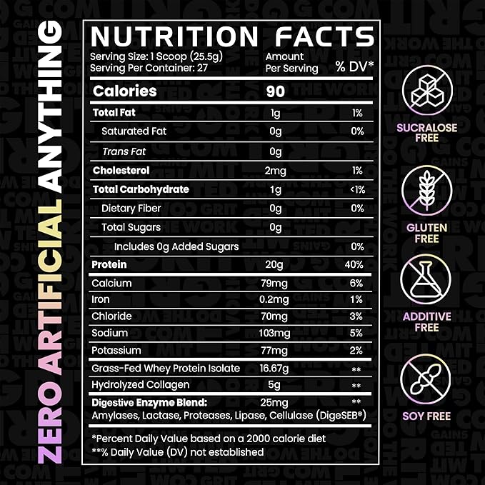 Gains in Bulk Lean Protein Powder with Collagen Peptides Gluten Free Grass Fed Whey 20G Protein &amp 5G Collagen Plant Enzymes to Support Digestion Natural Ingredients Cutcake Flavor 27 Serving