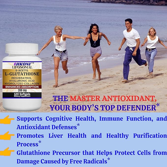 Nikoni Liposomal S-Acetyl L-Glutathione Resveratrol Hyaluronic Acid &amp Collagen 500 mg-480 Softgels