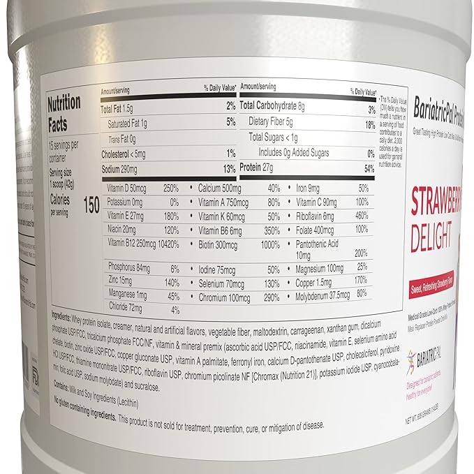 Protein ONE Complete Meal Replacement with Multivitamin Calcium &amp Iron by BariatricPal - Strawberry Delight (15 Serving Tub)
