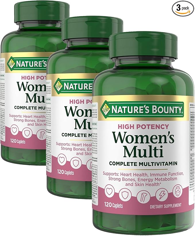 Nature's Bounty High Potency Women’s Complete Multivitamin Daily Vitamin with Vitamin C Supports Heart Health &amp Immune Function Essential Nutrition for Women 120 Caplets (Pack of 3)