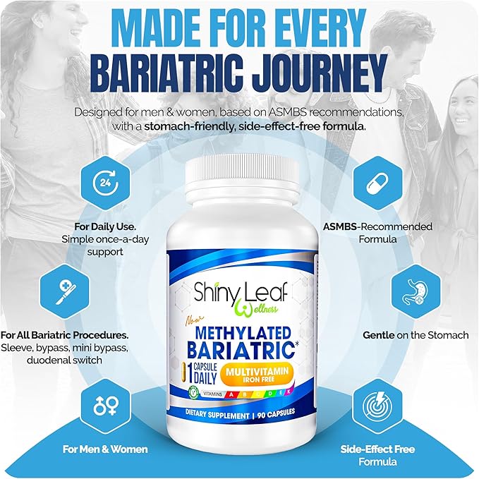 Shiny Leaf Methylated Bariatric Multivitamin Without Iron – Vitamins for Gastric Bypass &amp Sleeve 1 Daily Capsule W Methylated Folate B12 A C D K &amp More. Vegetarian Soy-Free USA Made (3