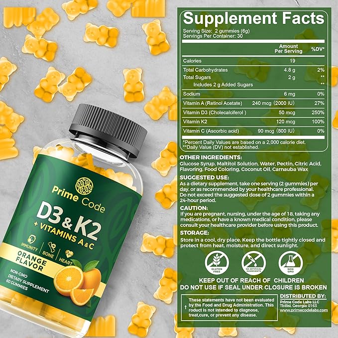 Prime Code Calcium Gummies and Vitamins D3 Complex