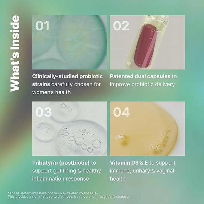 Evvy Women's 3-in-1 Complete Probiotic I Daily Probiotic Supplement to Reduce Bloating I Supports Gut Urinary &amp Vaginal Health | Includes Vaginal Probiotics for Feminine Care | 30 Day Supply